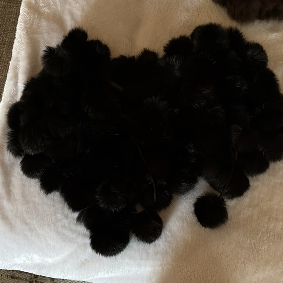100% Rabbit Fur Pom Pom Scarf w Shawl  - Black & Brown Cejon Accessories ?? - Picture 5 of 10